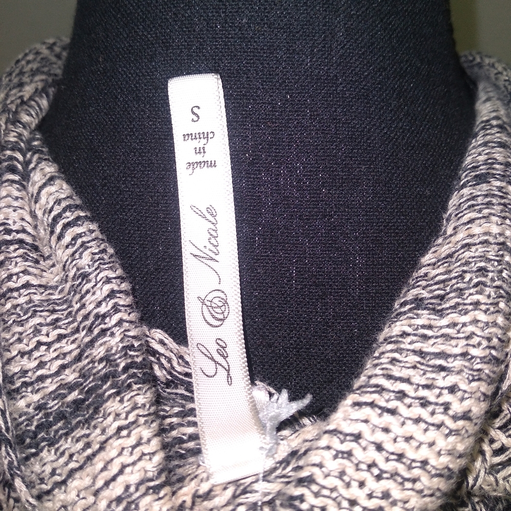 Leo & Nicole Women's Grey & Tan Marled Rib Trim Long Sleeve Cardigan- Size S - Picture 7 of 10